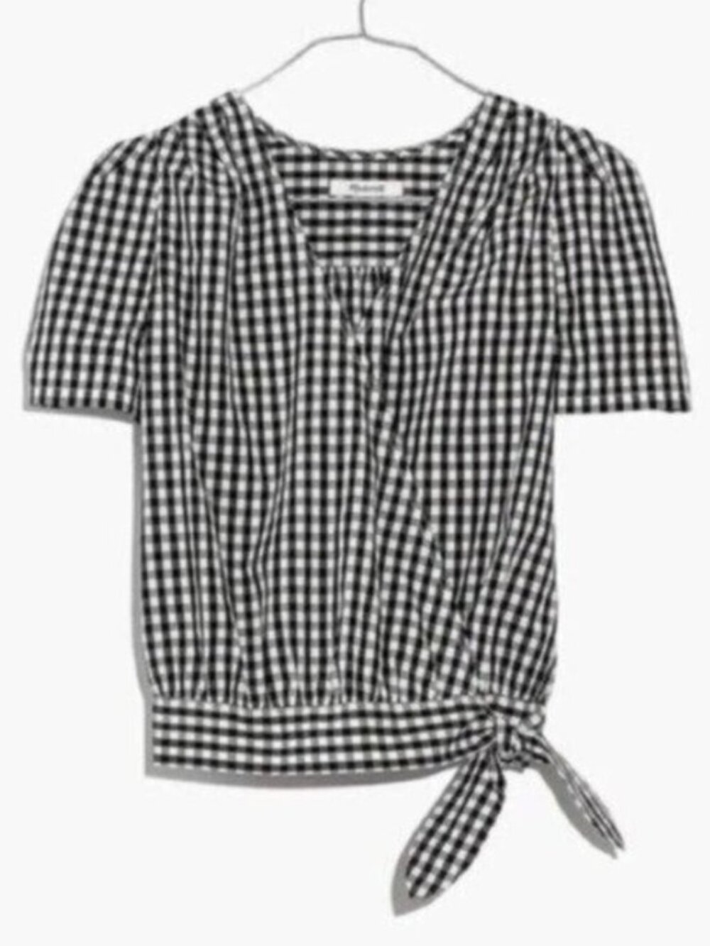 Madewell Gingham Wrap Top Mod Cottagecore Feminine Puff Sleeves